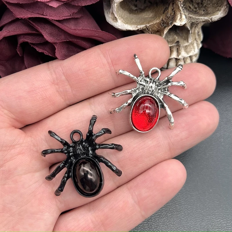 4pcs 31*33mm Halloween Blood Red Tarantula Spider Charms Gothic Pendant Fit Jewelry Making DIY Jewelry Findings