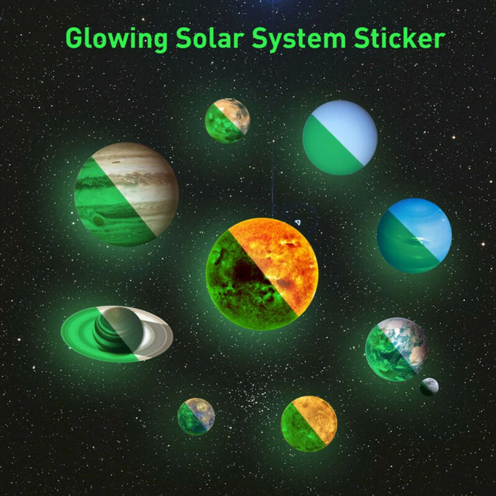 Room Wall Stickers Decor Kids Solar System 10 Planet Accessories Decal Glow In The Dark Mouldproof Planet Supply Useful