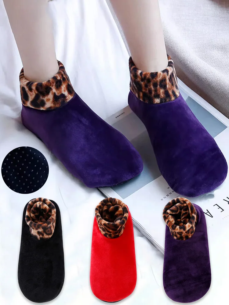 3 Pairs of Floor Socks for Adult Women, Thickened and Fleece-Lined, Non-Slip, Soft-Soled, Ultra-Soft Indoor Sock Sets for Autumn and Winter, Home Warm Carpet Socks