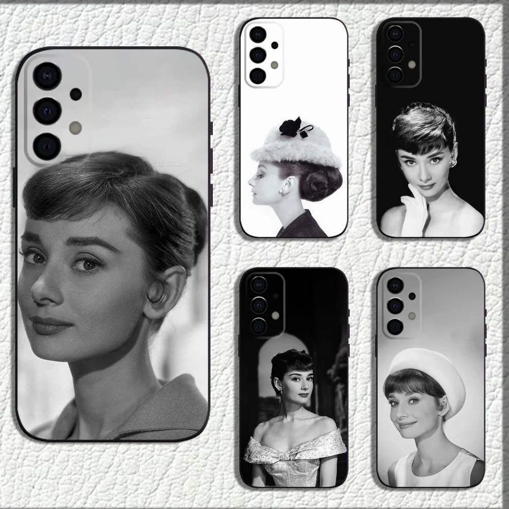 Aktor a-audrey casing ponsel h-hepburn, pelindung ponsel hitam lembut untuk Samsung Galaxy A13,A21s,A22,A31,A32,A52,A53,A71,A80,A91