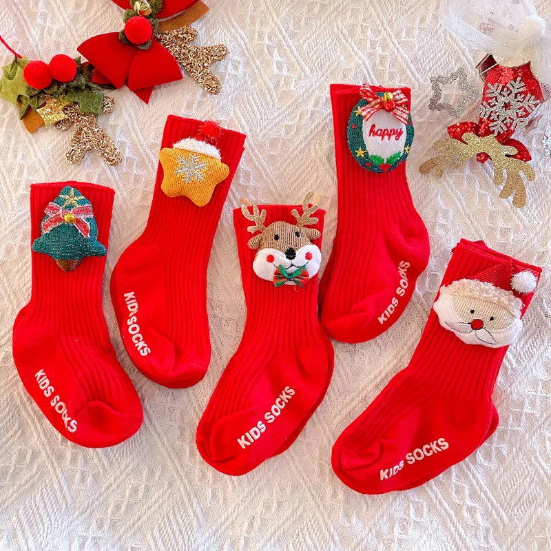 

0-4years Cartoon Santa Claus Baby Socks Autumn Winter Boys Girls Non-slip Floor Sock Soft Toddler Kids Sock Christmas Gift Tree