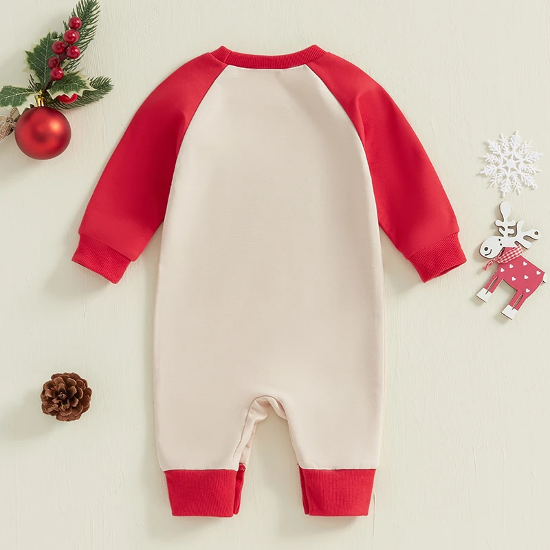 Baby Snap-up Christmas Jumpsuit For Newborn Letter Embroidered Long Sleeve Raglan Romper Clothes