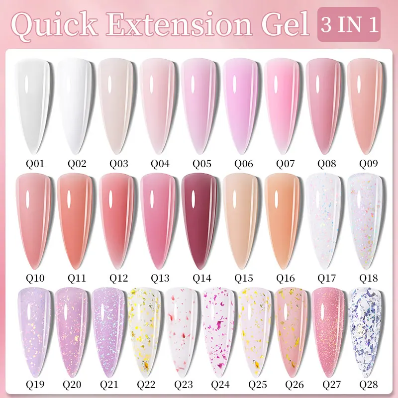 LILYCUTE-Esmalte em Gel de Extensão Rápida, Brilho Rosa, Efeito Folhas Douradas, Semi Permanente, Gel UV Nail Art, Gel Duro, 7ml