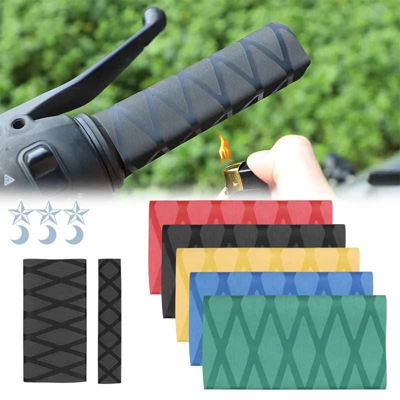 Anti-slip heat-shrink grid patterned tubes for motorcycles, anti-slip rubber grip covers and heat-shrink handlebar grips