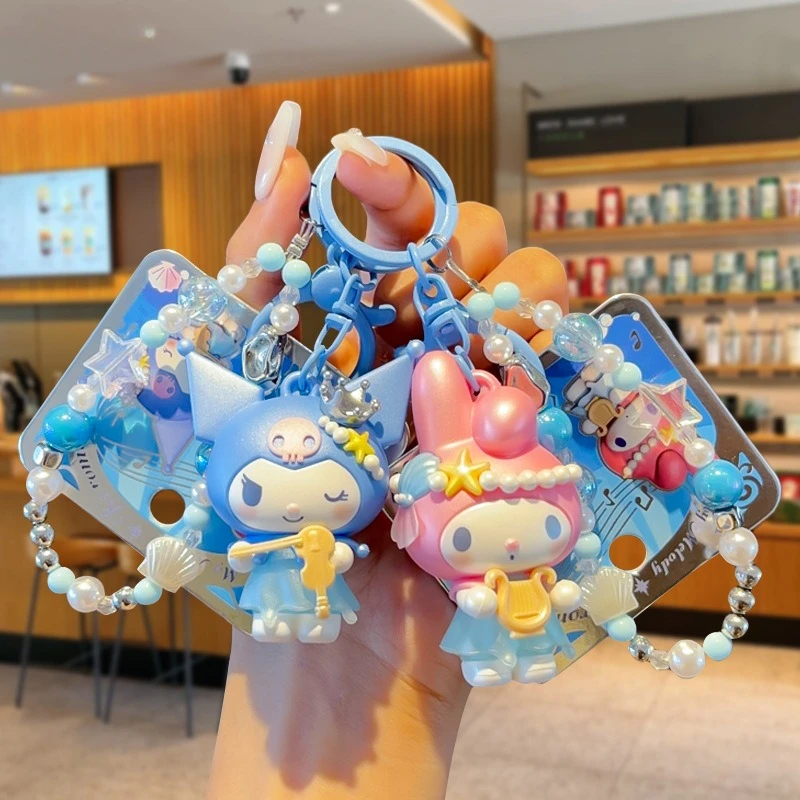 Genuine Sanrio Kuromi Song of The Sea Serie Keychain Iridescent Beaded Bracelet Couple Bag Charm Sweet Gifts Birthday Festivals