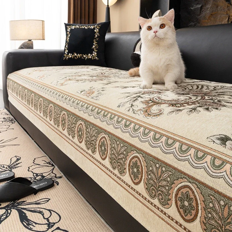 Backrest Towels Jacquard European Style Couch Cushion Retro Sofa Cover Ventilate Reusable Suitable for Sofas of Various Shapes