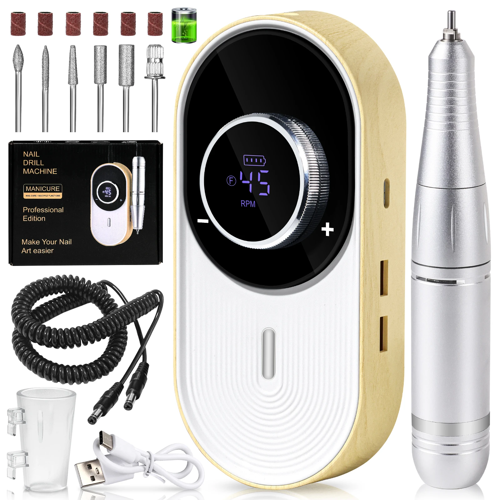 4500RPM Electric Nail File Machine Professional Nail Drill with 6 Bits for Manicure Pedicure
