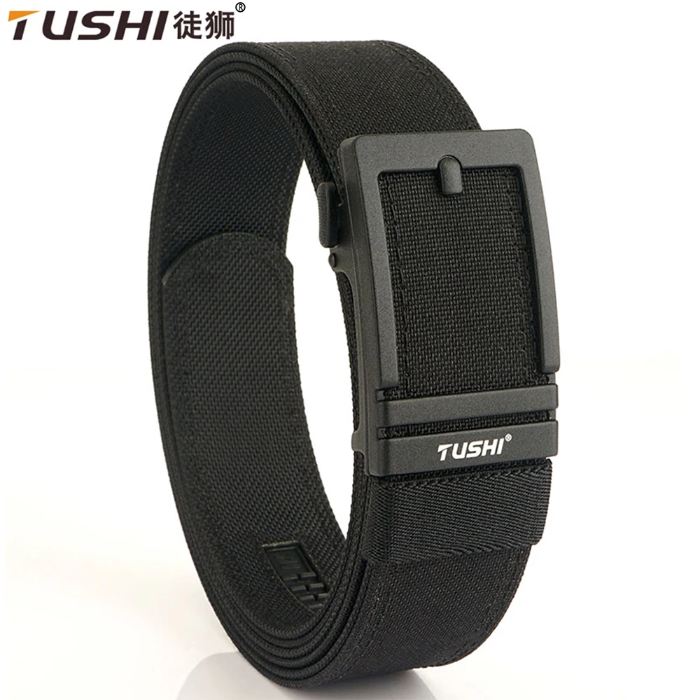 TUSHI New 3.8CM Military Belt Men Sturdy Nylon Metal Automatic Buckle Police Duty Belt Tactical Outdoor Girdle IPSC Accessories