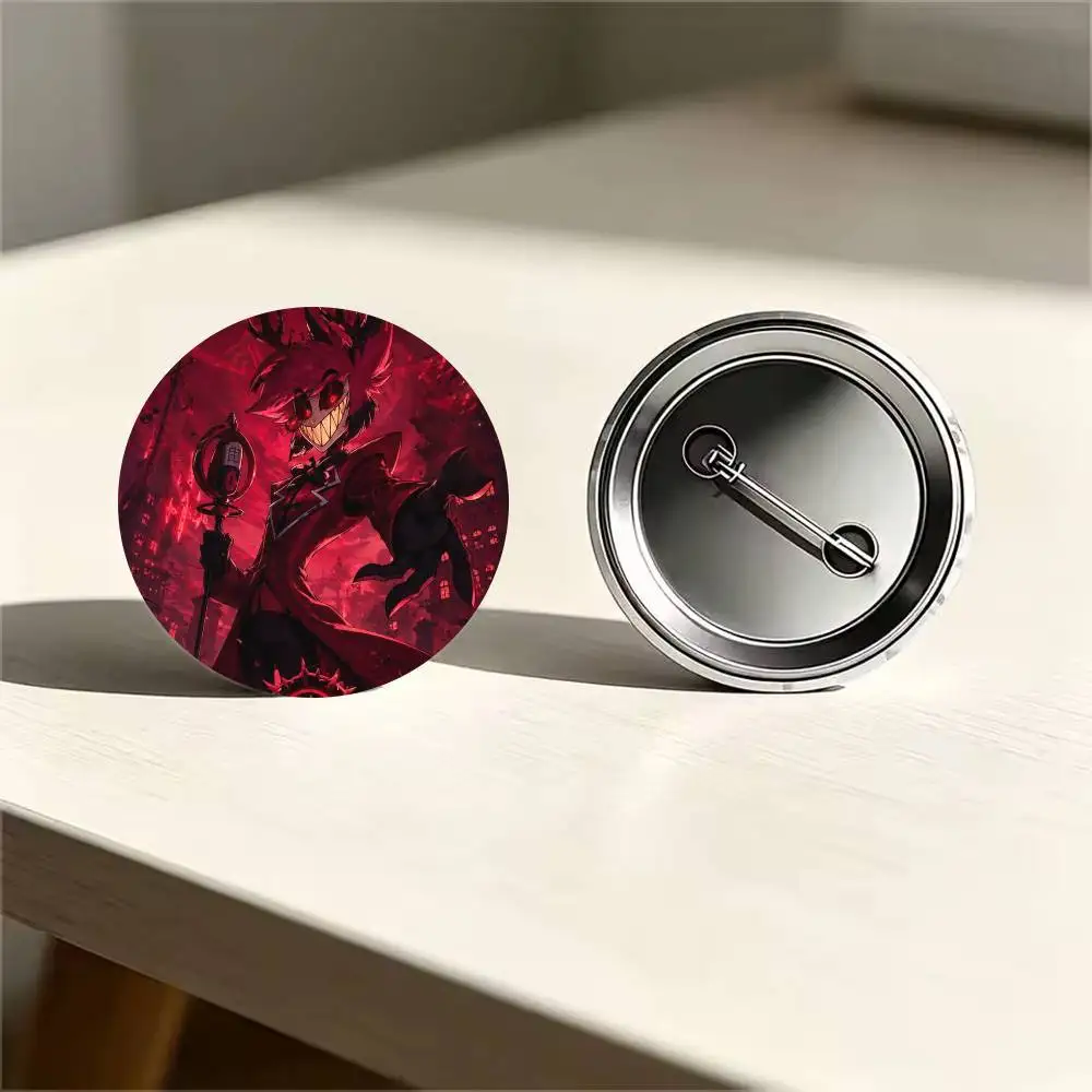 A-Alastor Hazbin H-Hotel Badges 25 32 44 58 75 mm Round Cosplay Pin Bag Decor Fans Collect Friends Gifts Brooch Souv