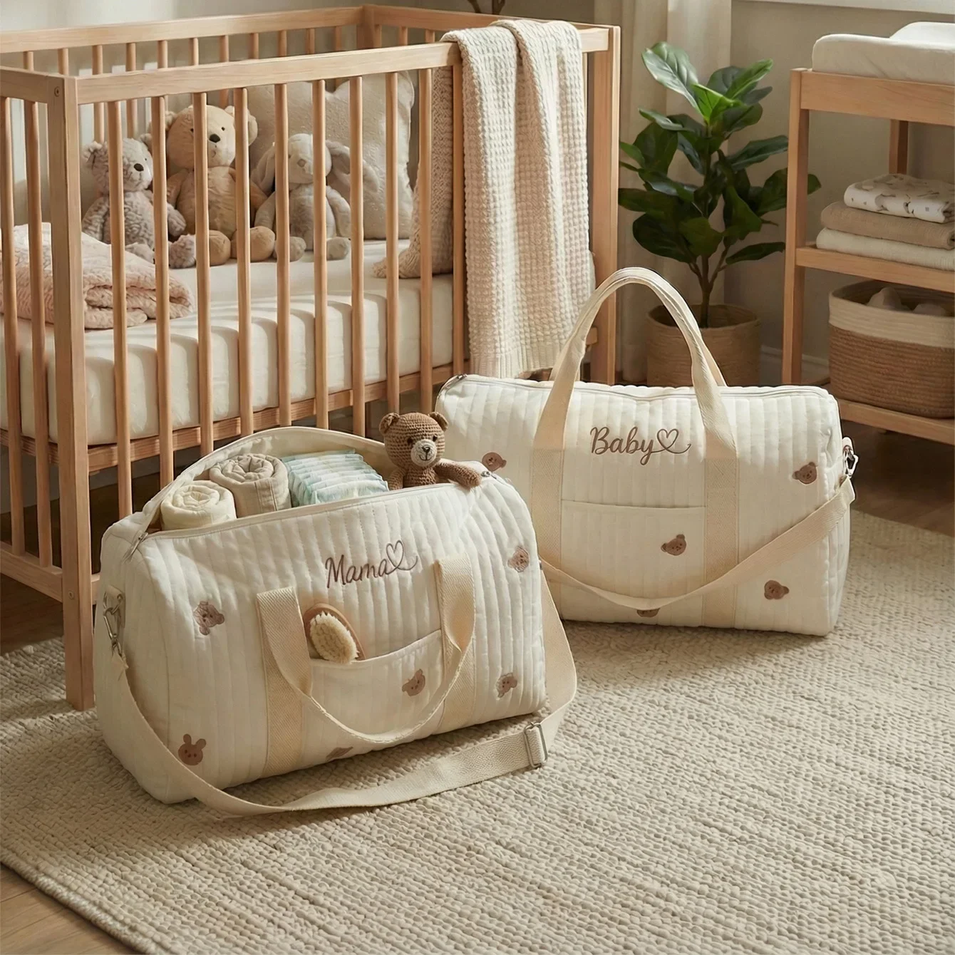 Personalized custom Mommy Bag Bear Maternity Pack Baby Diaper Bag Stroller Nappy Organizer Embroidery Portable Luggage Tote Bag