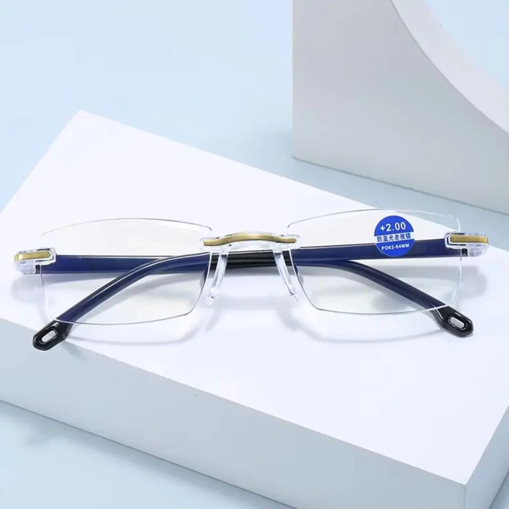 Frameless Presbyopia Eyeglasses Ultralight Square Frame Men's Reading Glasses Optical Eyewear Spectacle Lens Power +100 To +400