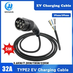 11KW Type 2 EV Charger Plug with Cable 32A 16A 3Phase IEC62196-2 Cord for Electric Vehicle Charging Station