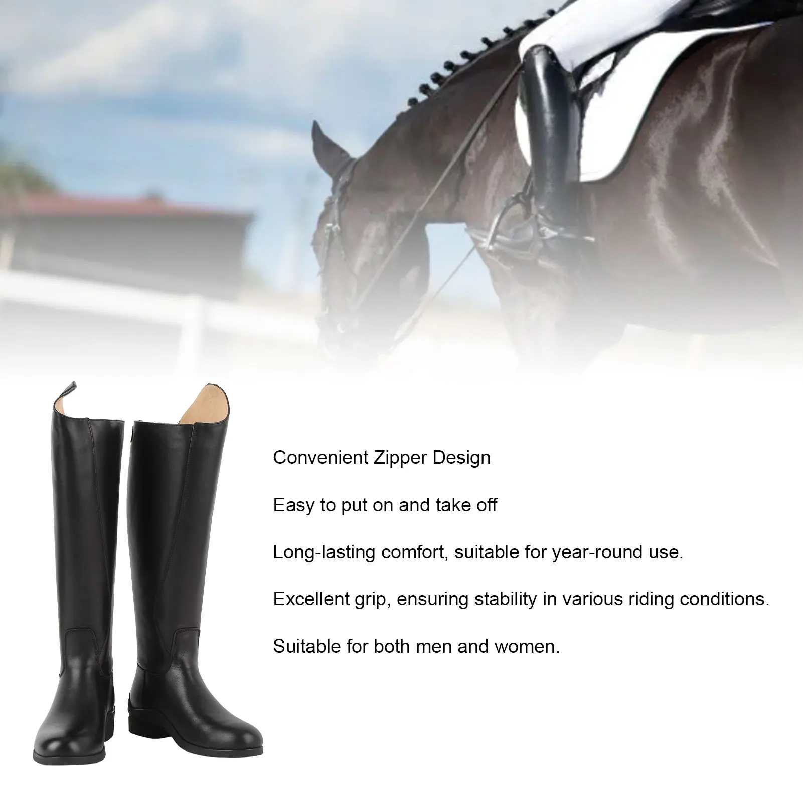 أحذية عالية للركبة، أحذية ركوب طويلة للجنسين لتدريب الفروسية، للاستخدام اليومي مع سحاب خلفي من الجلد EVA #4