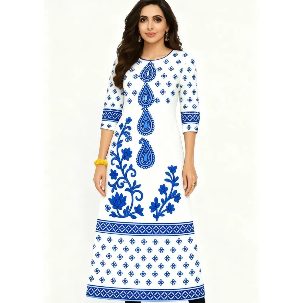 Muzułmańska sukienka Kurt, damska, modna i elegancka, z długim rękawem, o prostym kroju, codzienna, z okrągłym dekoltem, wzorzysta, abaja, luksusowa.