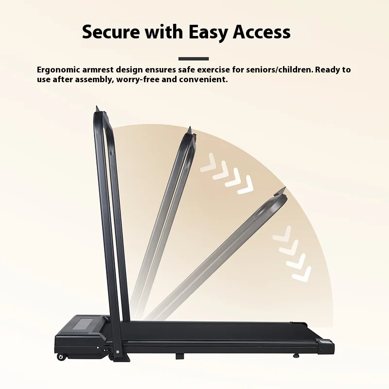 Folding electric home treadmill with handrails, slope and flat options, no heart rate test required