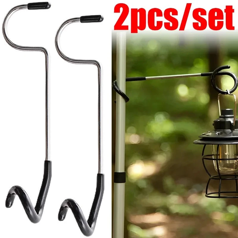 Heavy Duty Camping Pole Hook 2Pcs Adjustable Position Easy Mount for Outdoor Awning Tent Hanging Use