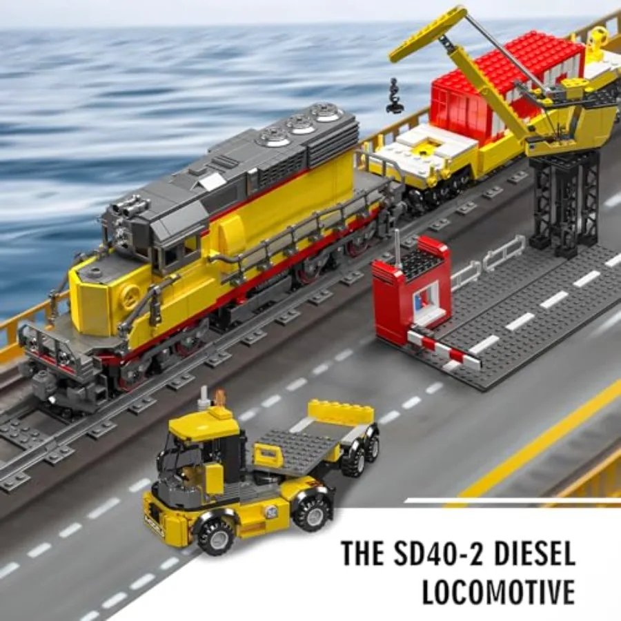 12027 MOC Technology Remote Controlled EMD SD402 Diesel Locomotive Railways Train Building Blocks Set 1170 Piece with Rail Deli