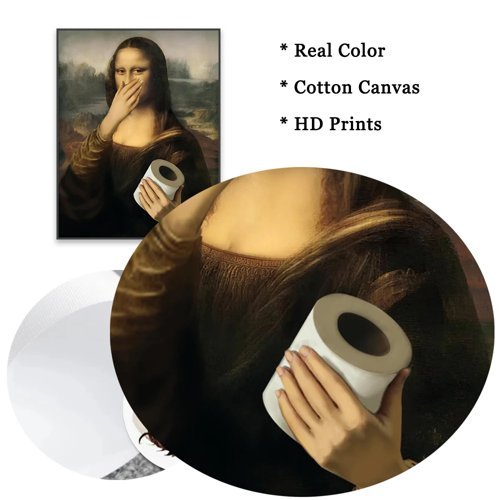 Funny Mona Lisa Bathroom Poster Decor Vintage Leonardo da Vinci Famous Print Toilet Paper Canvas Painting Classical Toilet Decor