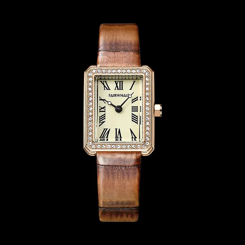 Mark Fairwhale High Quality Brown Women Watch Fashion Square Small Ladies Wristwatch Vintage Leather Watches Luxury Brand Female