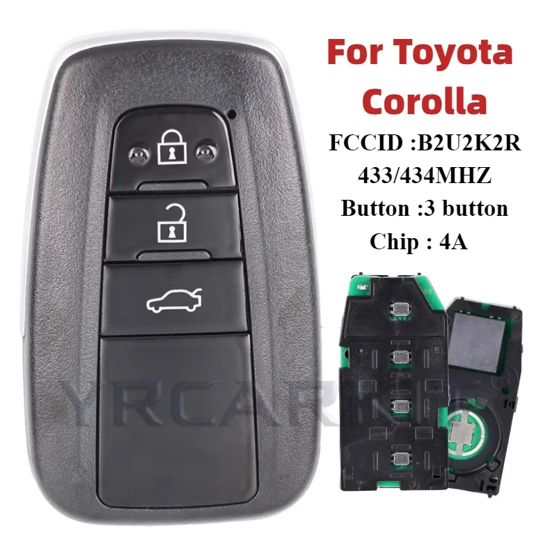 For Toyota Corolla Cross 2018+ 3 Button Smart Car Key Remote Card B2U2K2R HITAG AES NCF29A1M 433 434MHz 4A Chip 8990H-02050