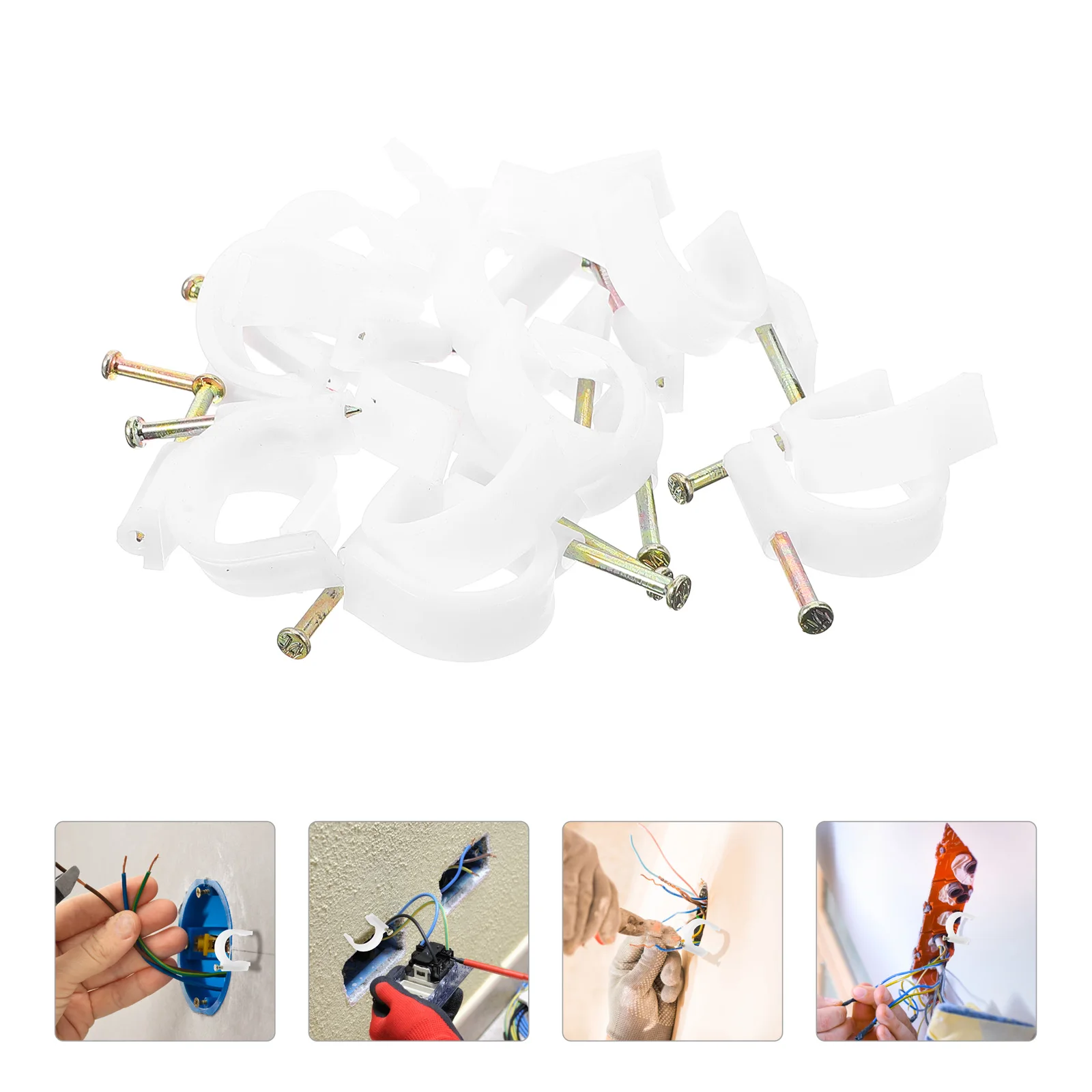 

50pcs White Steel Nail Wire Staples Cable Clips Electrical Pipes Fastener Holder Hook Coax Ethernet Speaker