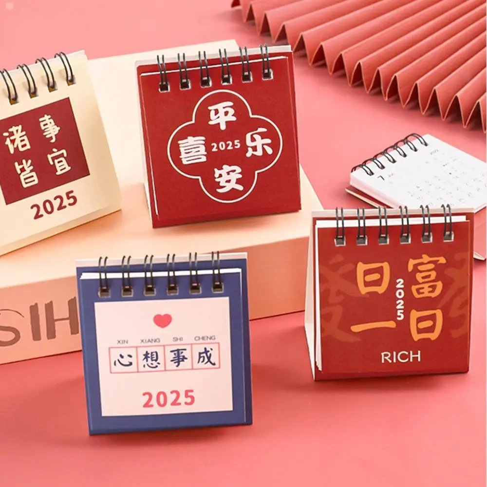 Agenda Creative 2024-2025 Calendar Thick Paper 2025 Mini Desk Calendar Table Decor Red Monthly Planner Office Supplies