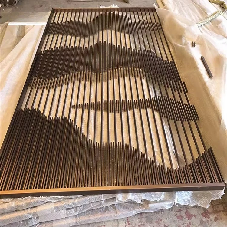 AIROW Chinese Style Semi-transparent Hollow Metal Screen Decorative Partition for Lobby Entry Interior Decoration