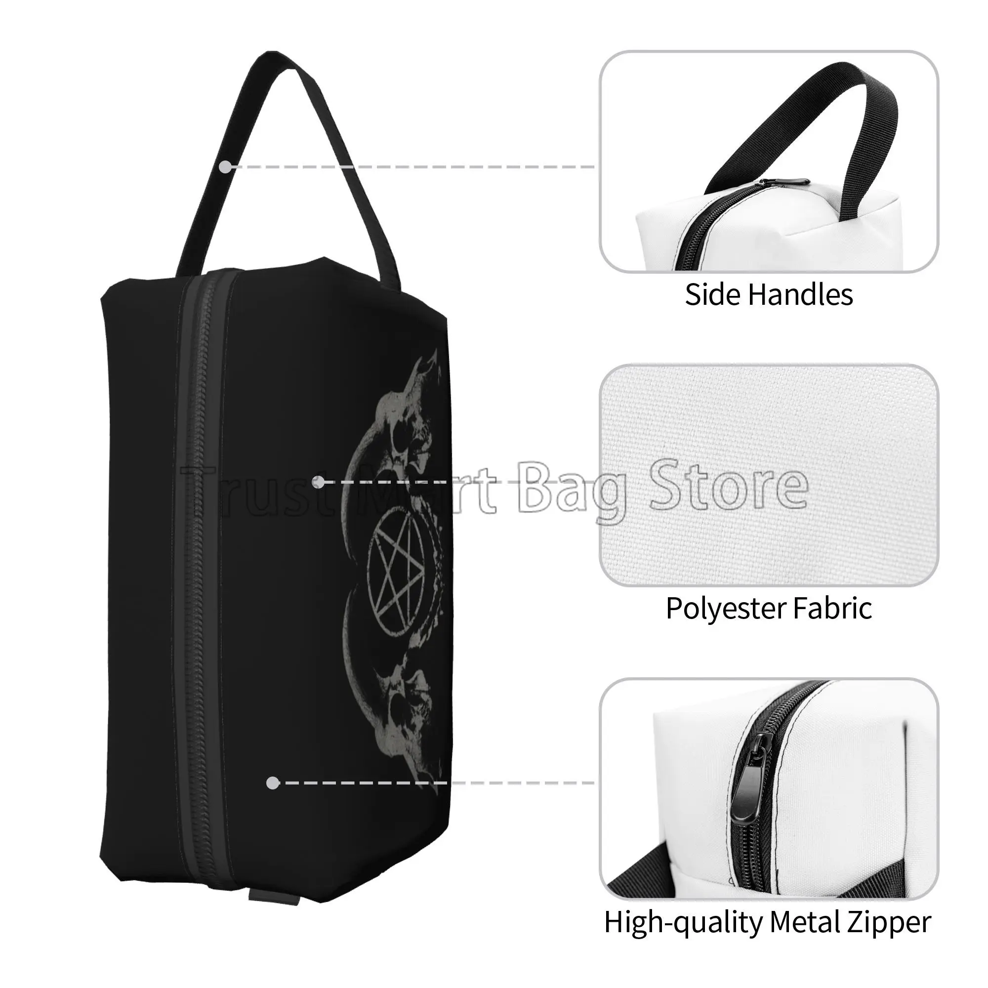 Pentagram Satantic Occult Church of Satan Goat Goth Storage Bags Unisex Portable Large Capacity Travel Cosmetic Bag Makeup Bag