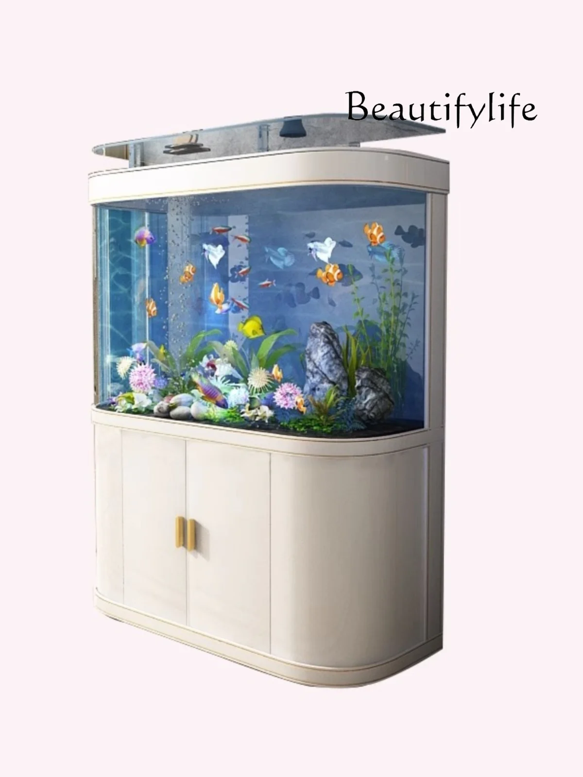 Simple European light luxury ecological fish tank aquarium living room large floor high sense