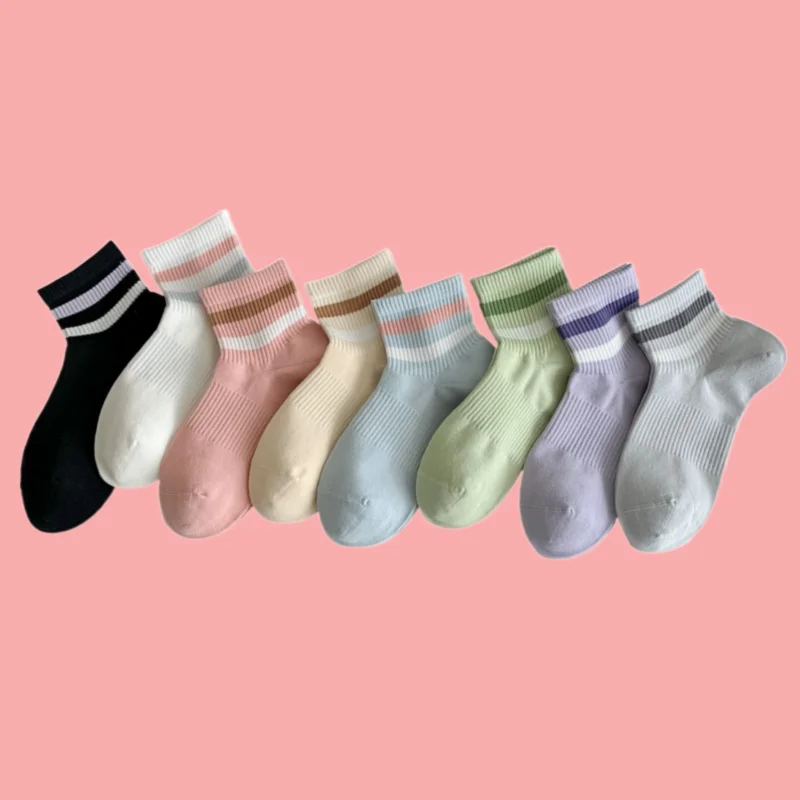 

2/4 Pairs Summer Mid-tube Socks Cotton Breathable Sweat-absorbing Short Socks Boneless Socks Thin Versatile Low-top Socks