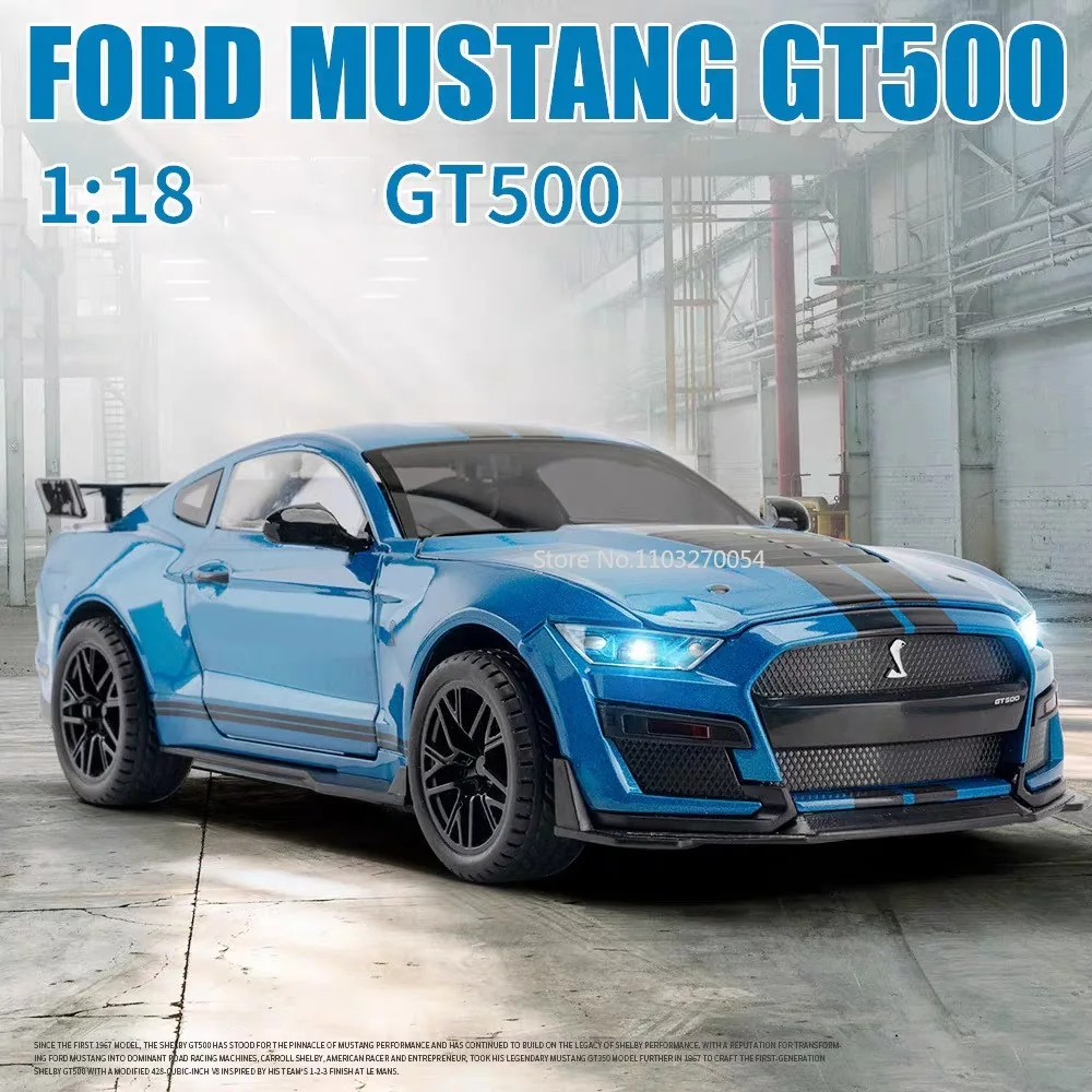 Large Size 1/18 Mustang Shelby GT500 Alloy Diecasts Sports Car Model 4 Doors Can Be Opened Metal Vehicle for Kids Toys Gift