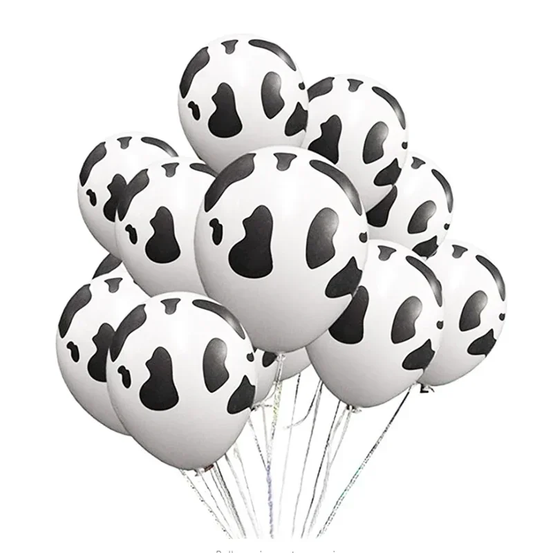 100 Uds. Globos de látex con estampado de vaca blanco y negro, Globos de animales de dibujos animados, bolas de helio de vaca, tema de granja, fiesta de cumpleaños, suministro para Baby Shower