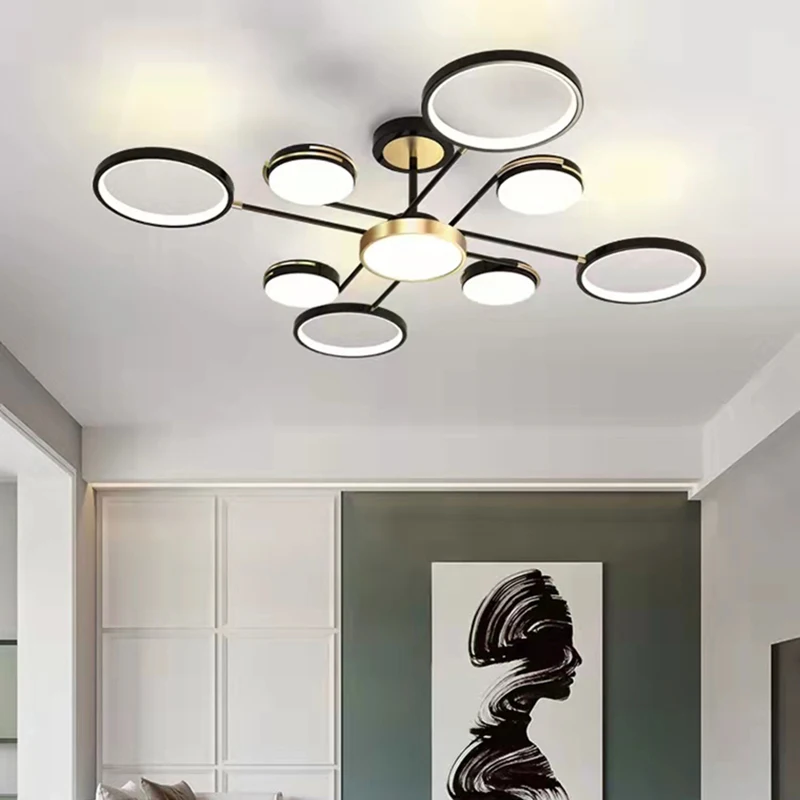 Modern Minimalist LED Ceiling Lights 3 Color Temperature Gold Black Metal For Foyer Bedroom Dining Room Hanging Lamp