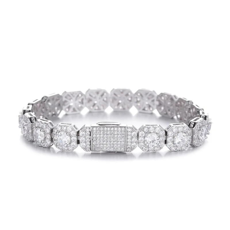 

Rock sugar full diamond zircon men's bracelet square hip-hop niche tennis chain