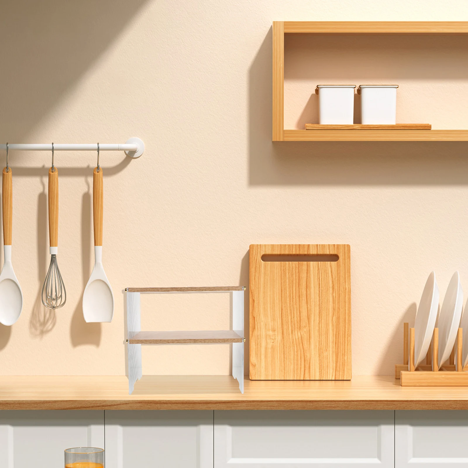 

Multi-Layer Countertop Display Shelf Coffee Bar Organizer Water Cup Storage Holder Dresser Organizer Wooden Acrylic Design