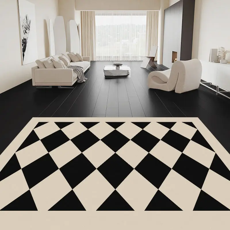 Minimalism Luxury Chessboard Pattern Large Living Room Rug Soft Decoration Home Bedroom Black Beige Carpet  Entrance Floor Mats