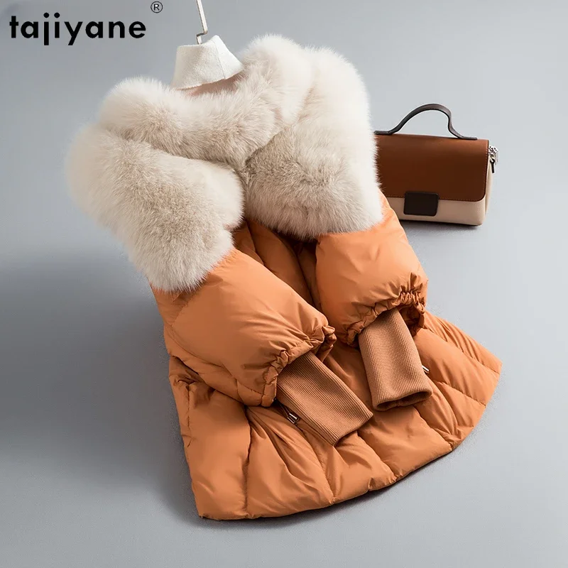 Tajiyane Winter Coats for Women 2023 Casual 90% White Goose Down Jacket Fox Fur Collar Mid-length Parkas Chamarras Para Mujer