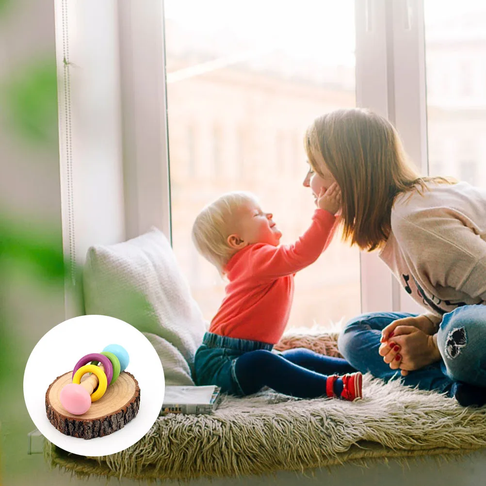 2pcs Wooden Baby Handbell 2 Styles Random Color Natural Wood Rattle Plaything Safe Durable Kids Hand Grab Music Educational