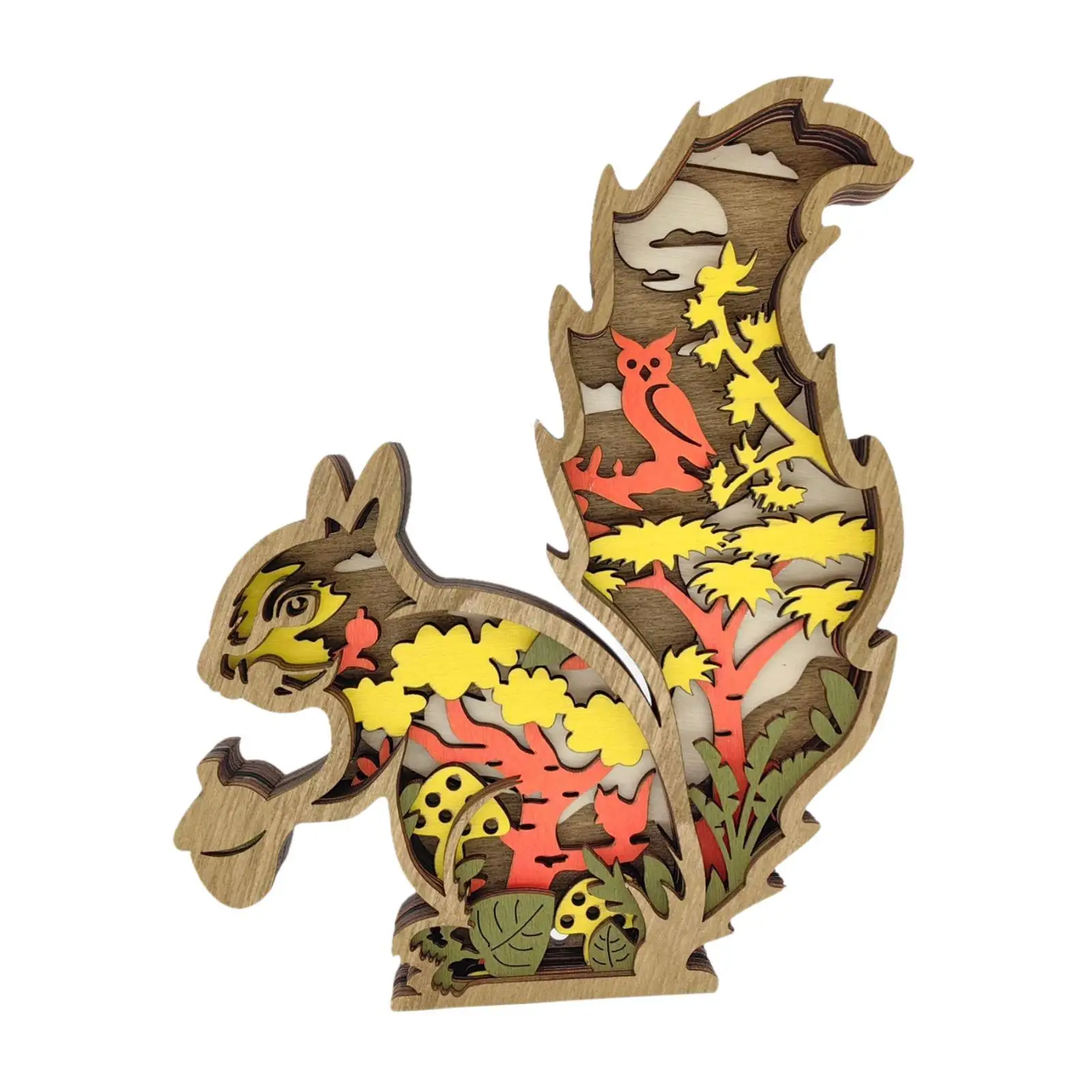 3D Wood Carving Squirrel Ornament Animal Ornament Creative Delicate Sturdy for Home Living Room Table Gift Decoration