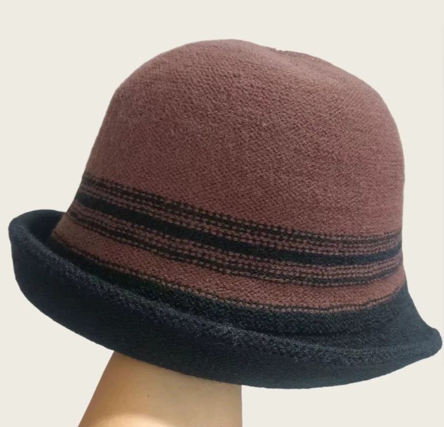 Herbst und Winter Damen neuer Hut mit gerollter Krempe und kleiner Krempe, atmungsaktiv und elegant, warmer Eimerhut im Mutterstil – Detail 17