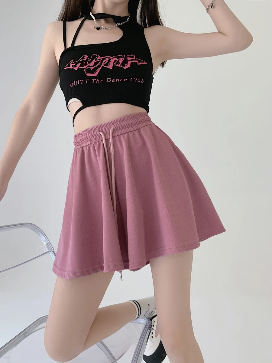 Casual shorts for summer spicy girls wearing hot pants, loose A-line wide leg capris, high skirt pants for women