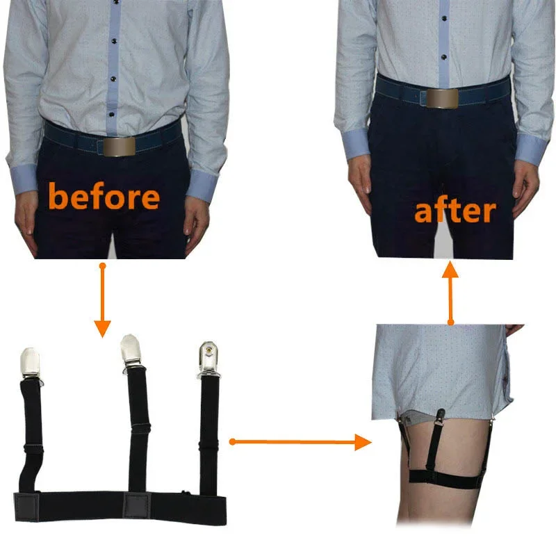 1คู่ใหม่ผู้ชายเสื้อ Stays เข็มขัดลื่นสบายล็อคคลิปเก็บเสื้อ Tucked ขาต้นขา Suspender garters สายคล้อง