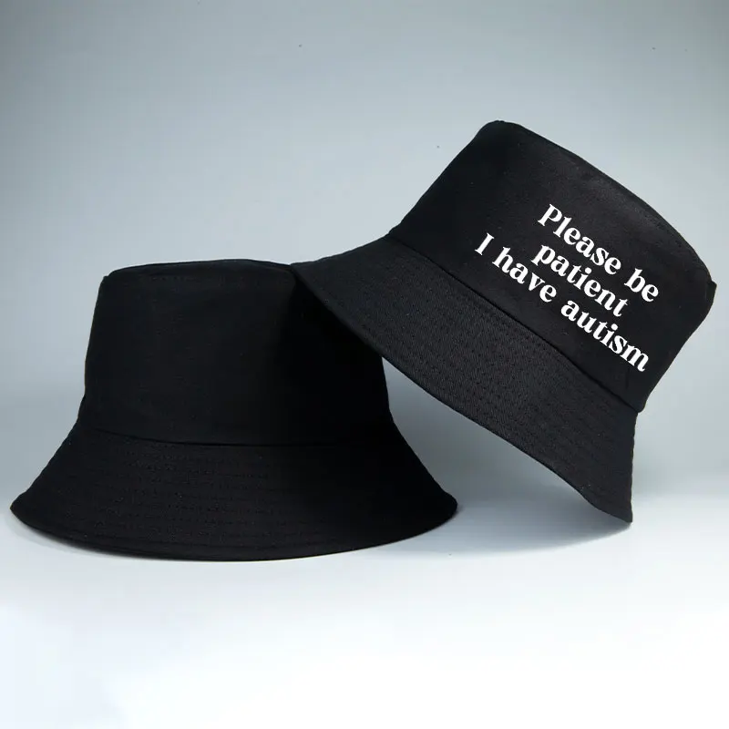 Пожалуйста, будьте терпеливы, у меня есть аутизм, двусторонняя панама с принтом «боб», рыбацкая кепка, унисекс, для взрослых, повседневные панамские шляпы с солнцезащитным козырьком