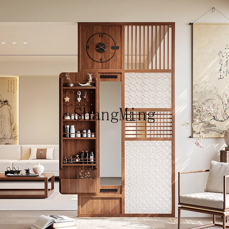 

ZYY entry solid wood screen living room partition full body mirror integrated new Chinese glass grille door occlusion