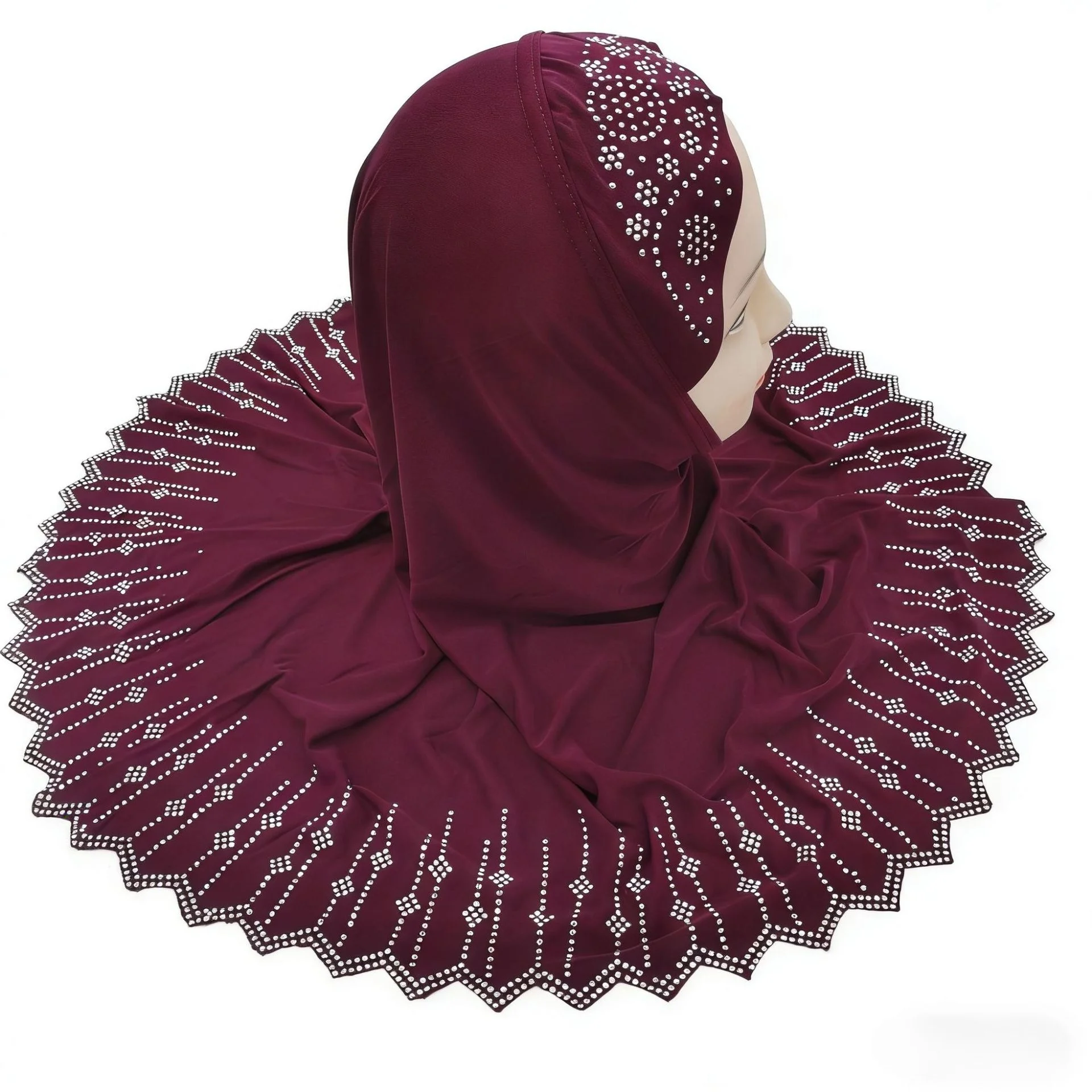 Pointed Geometric Rhinestone Laser Cut Edge Headscarf Turban Hat for Women Comfortable Fashion Head Wrap