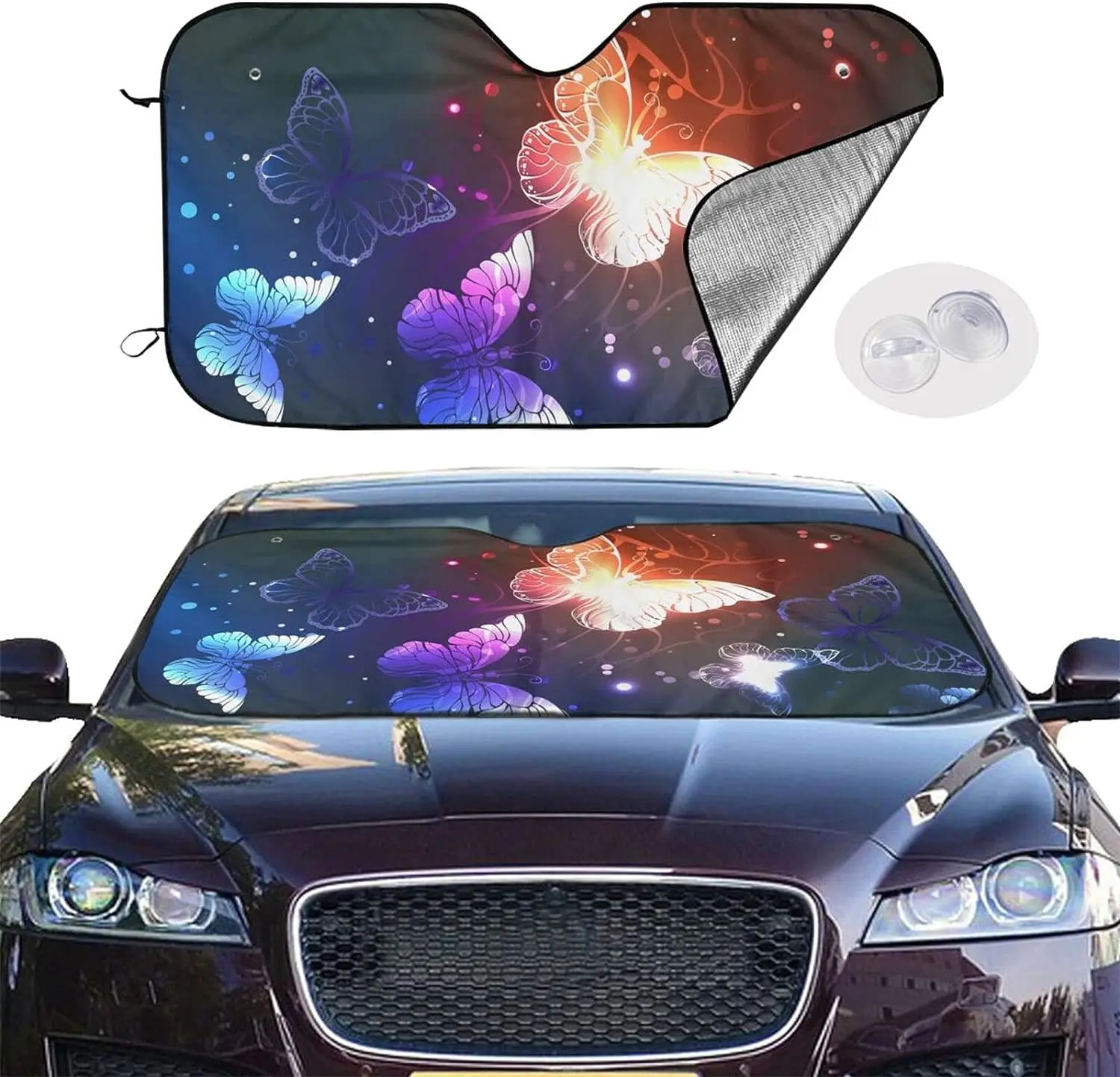 Night Glowing Butterflies Sun Shade Front Window Sunshade for Most Sedans SUV Blocks Max Uv Rays and Keep Your Vehicle Cool