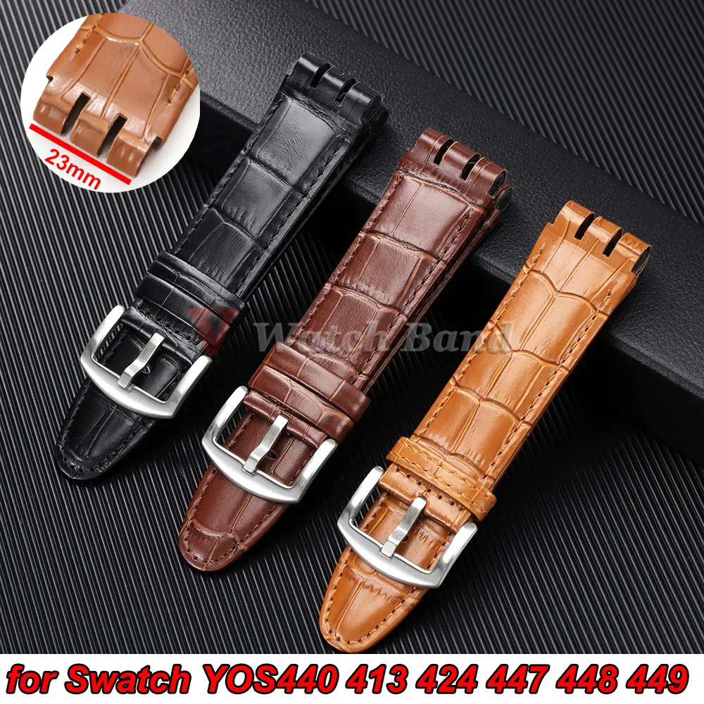 23mm Uhrenarmband für Swatch YOS440 413 424 440 447 448 449 Echtes Leder Uhrenband Sport Herren Armband Uhrenzubehör
