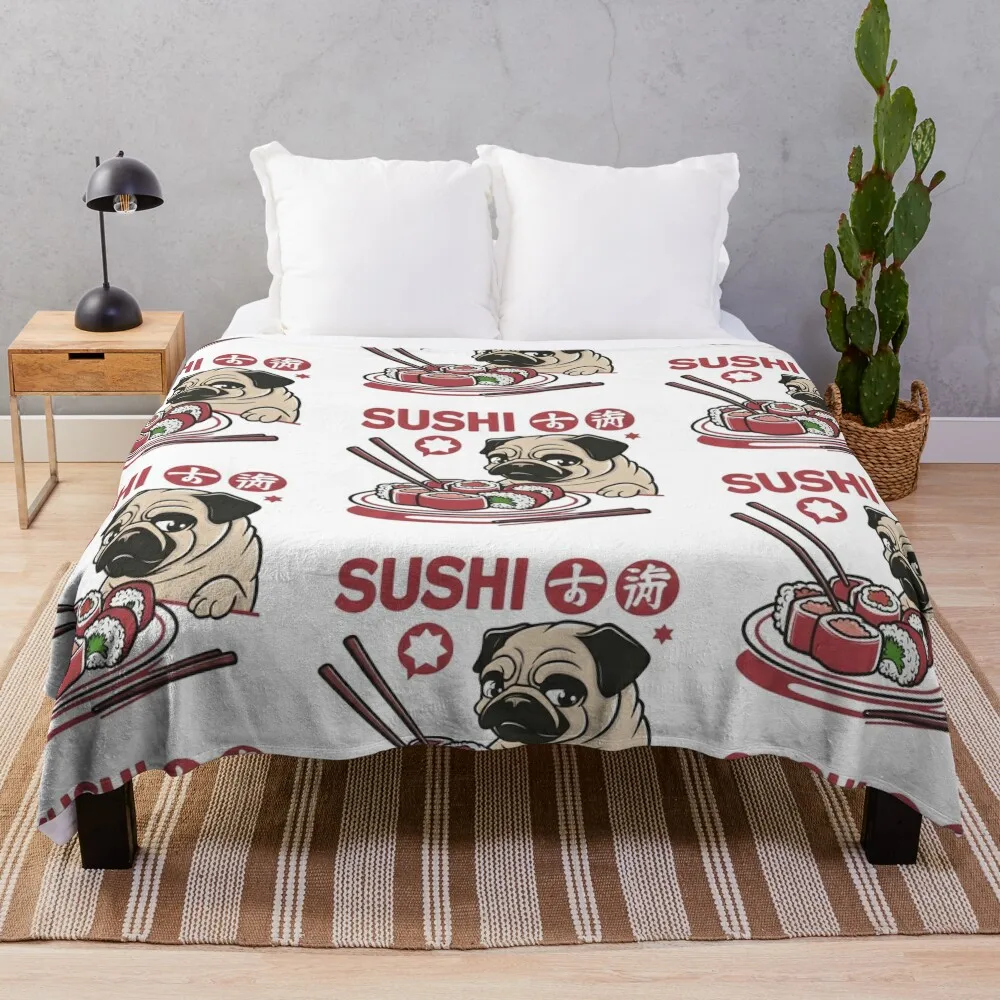 

Pug Dog Sushi Throw Blanket manga Warm Blankets