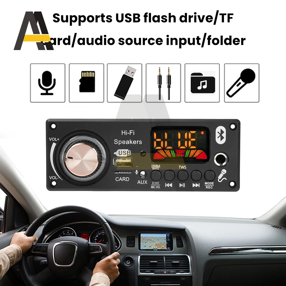 MP3 Bluetooth Decoding Board Car Audio Decoder TPA3116D2 Amplifier Board 2 x50W High Power Stereo Wireless BT 5.3 TWS Function