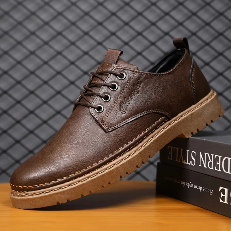 

Коричневая мужская повседневная обувь из мягкой кожи Driving Lazy oes Thi Bot Busin, водонепроницаемая кожаная резиновая подошва с круглым носком